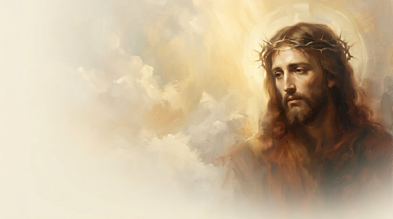 A painterly depiction of Christ in contemplative repose amid warm golden light